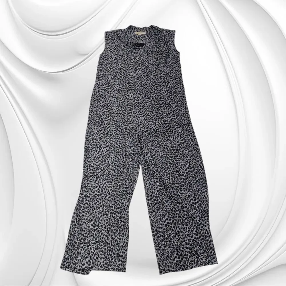 MICHAEL KORS Black Leopard Sleeveless Jumpsuit